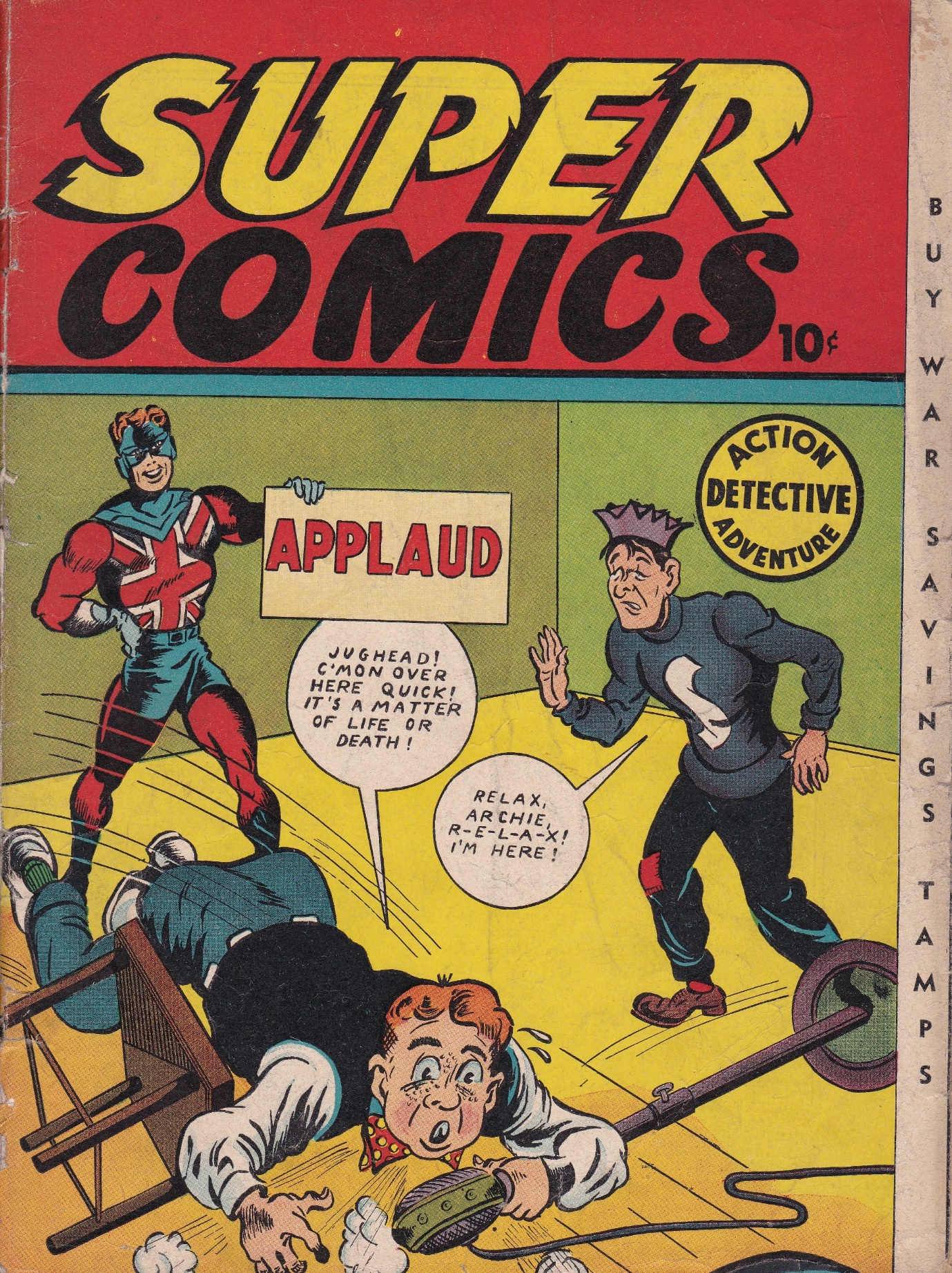 A comic book cover with a person in a suit AI-generated content may be incorrect.