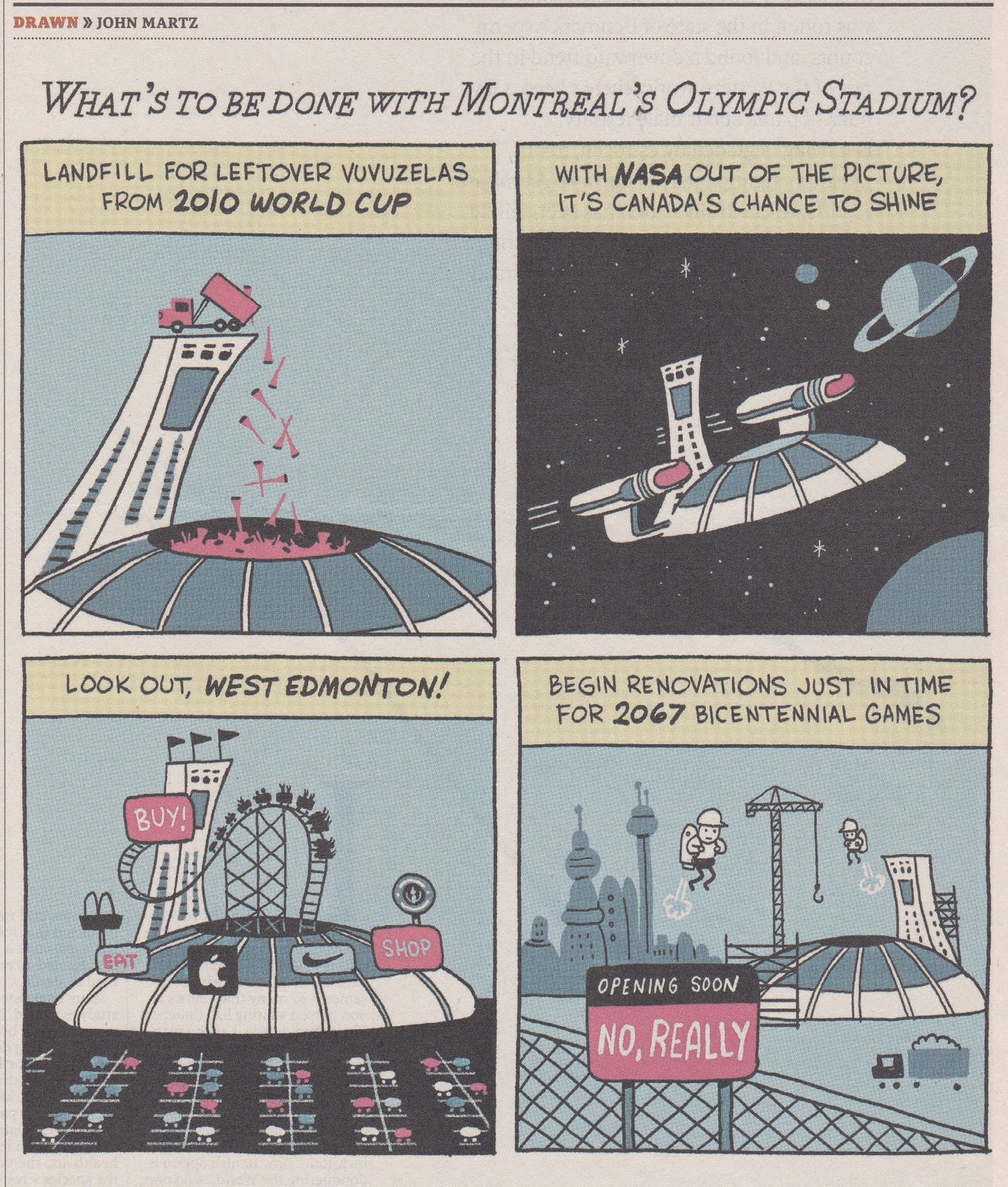 A comic strip of a stadium Description automatically generated