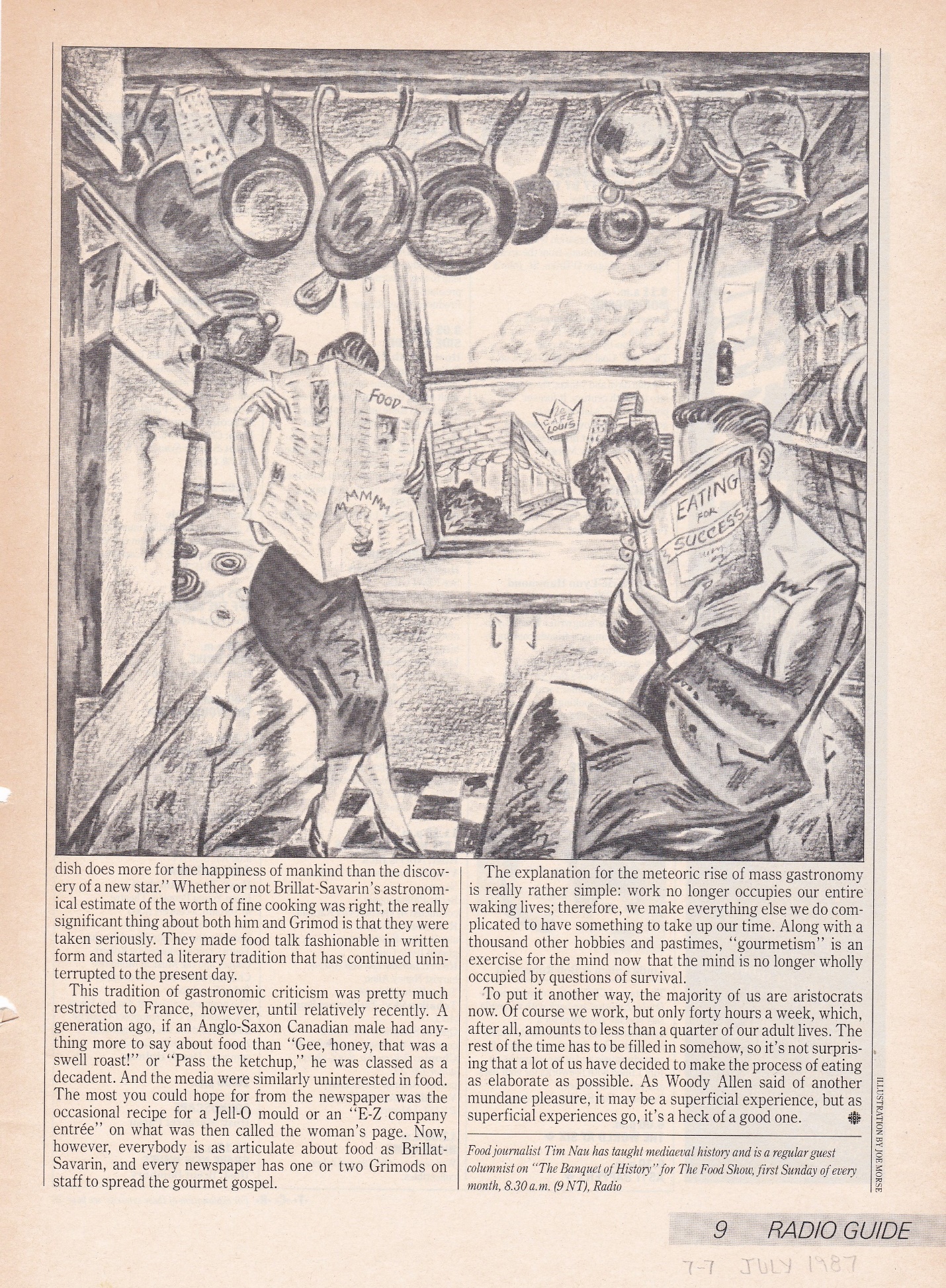 A newspaper page with a drawing of a person reading a newspaper
Description automatically generated