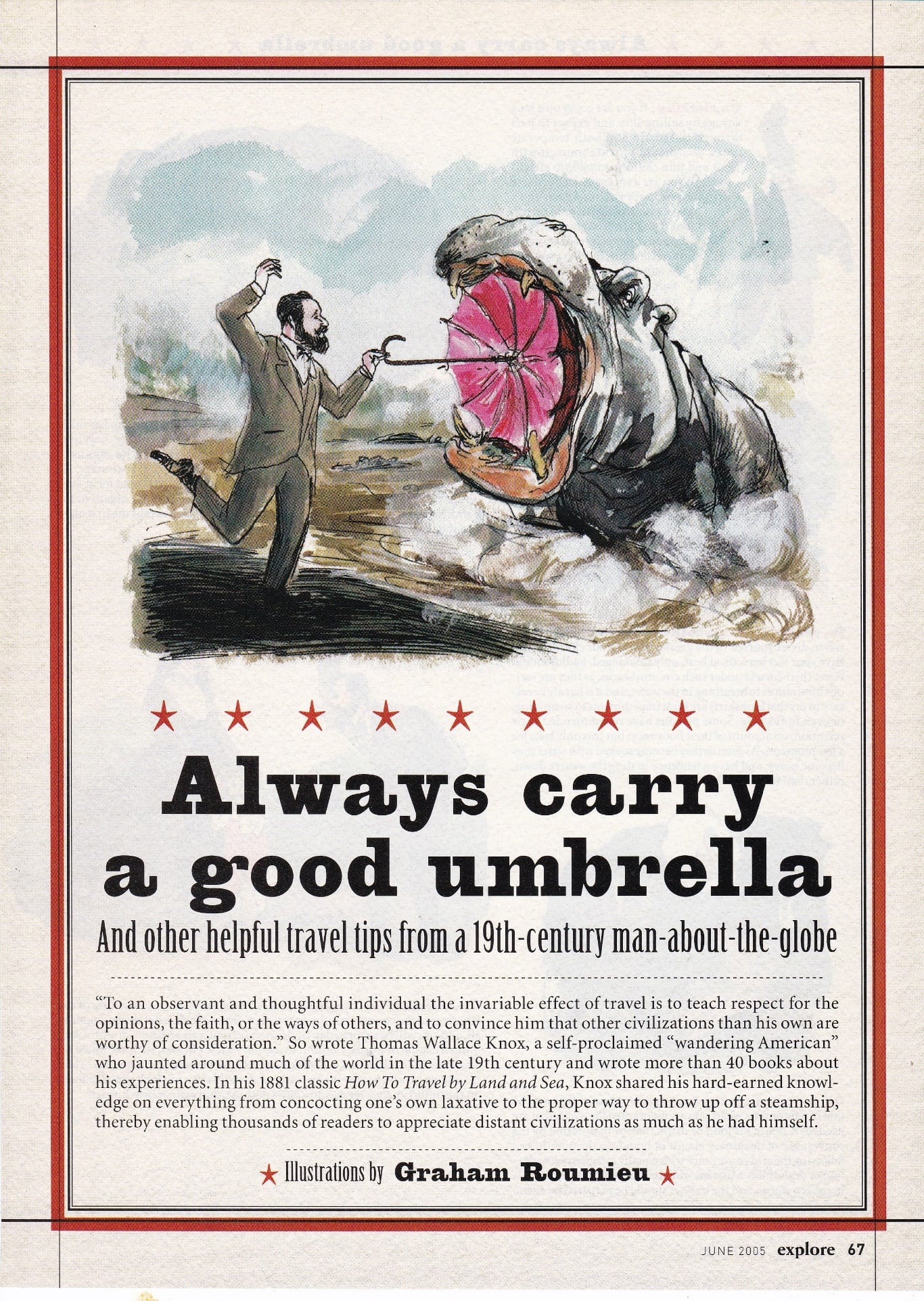 A newspaper with a person holding an umbrella Description automatically generated